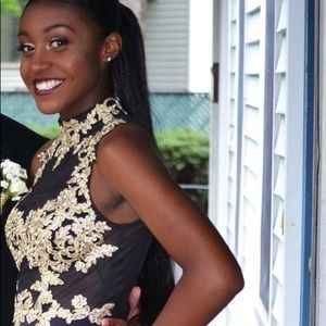 Black and Gold Lace Prom Dress